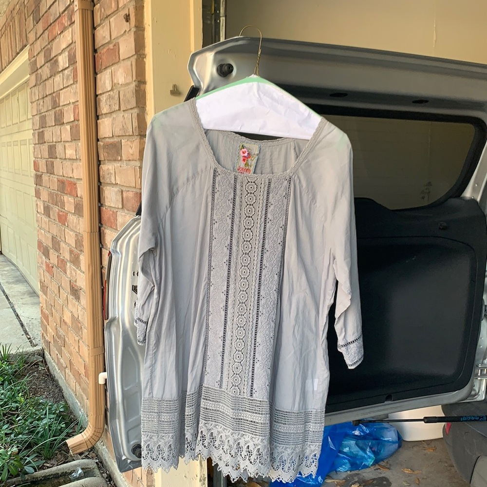 Dove Gray Cotton Peasant Blouse/Tunic